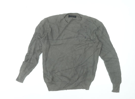 AllSaints Men's Grey Waffle Knit Cotton Pullover Jumper XS