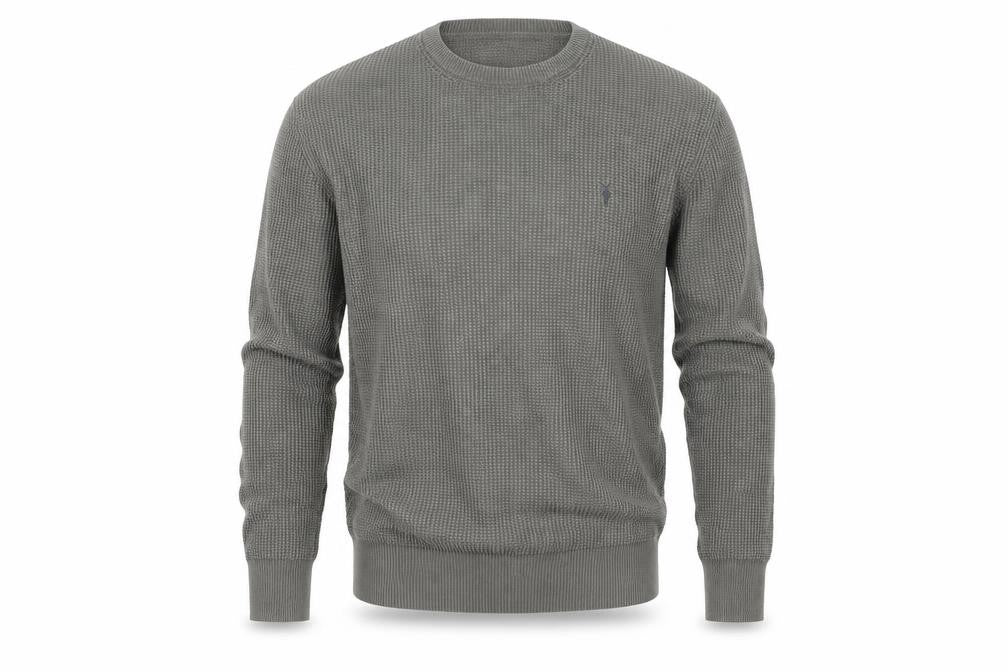 AllSaints Men's Grey Waffle Knit Cotton Pullover Jumper XS
