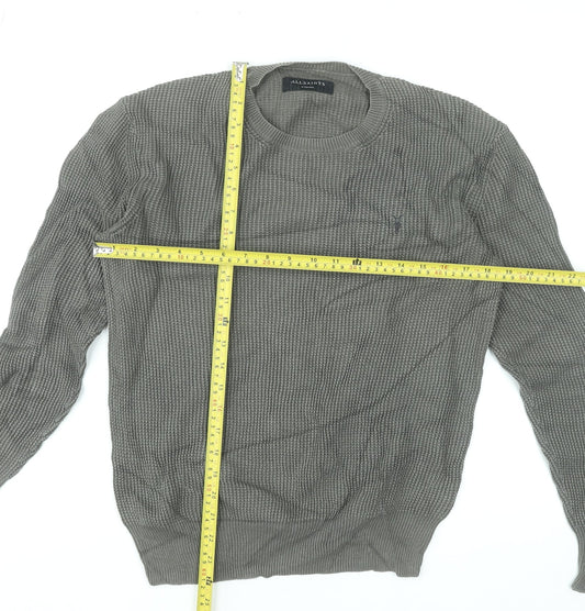 AllSaints Men's Grey Waffle Knit Cotton Pullover Jumper XS