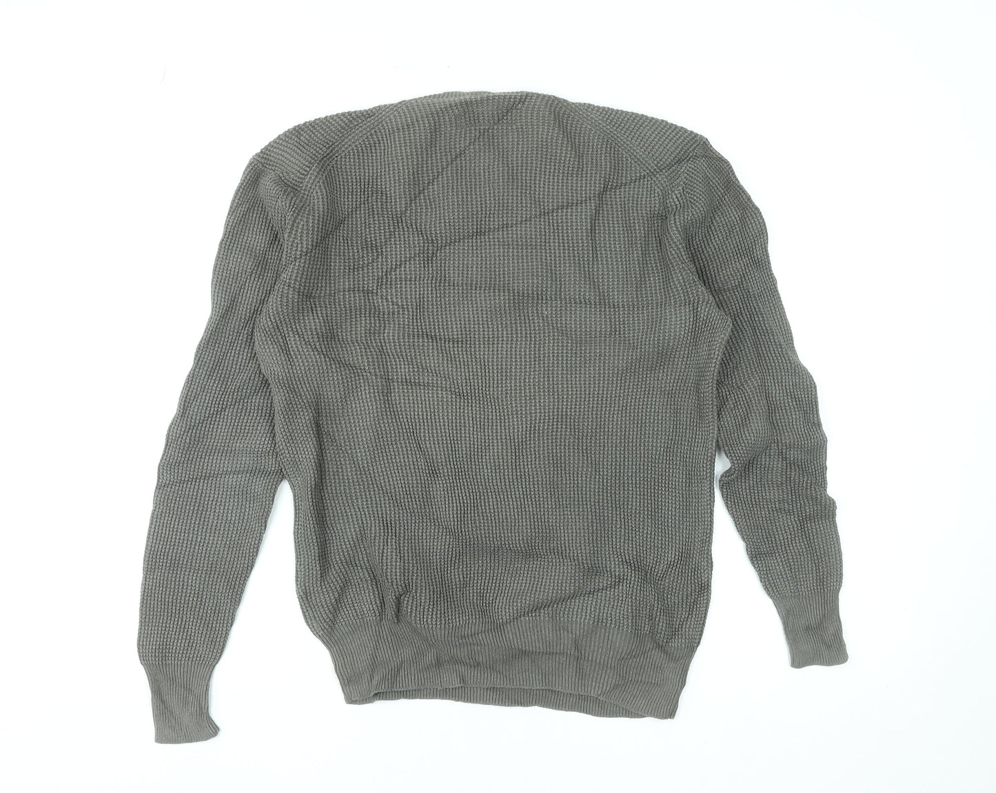 AllSaints Men's Grey Waffle Knit Cotton Pullover Jumper XS