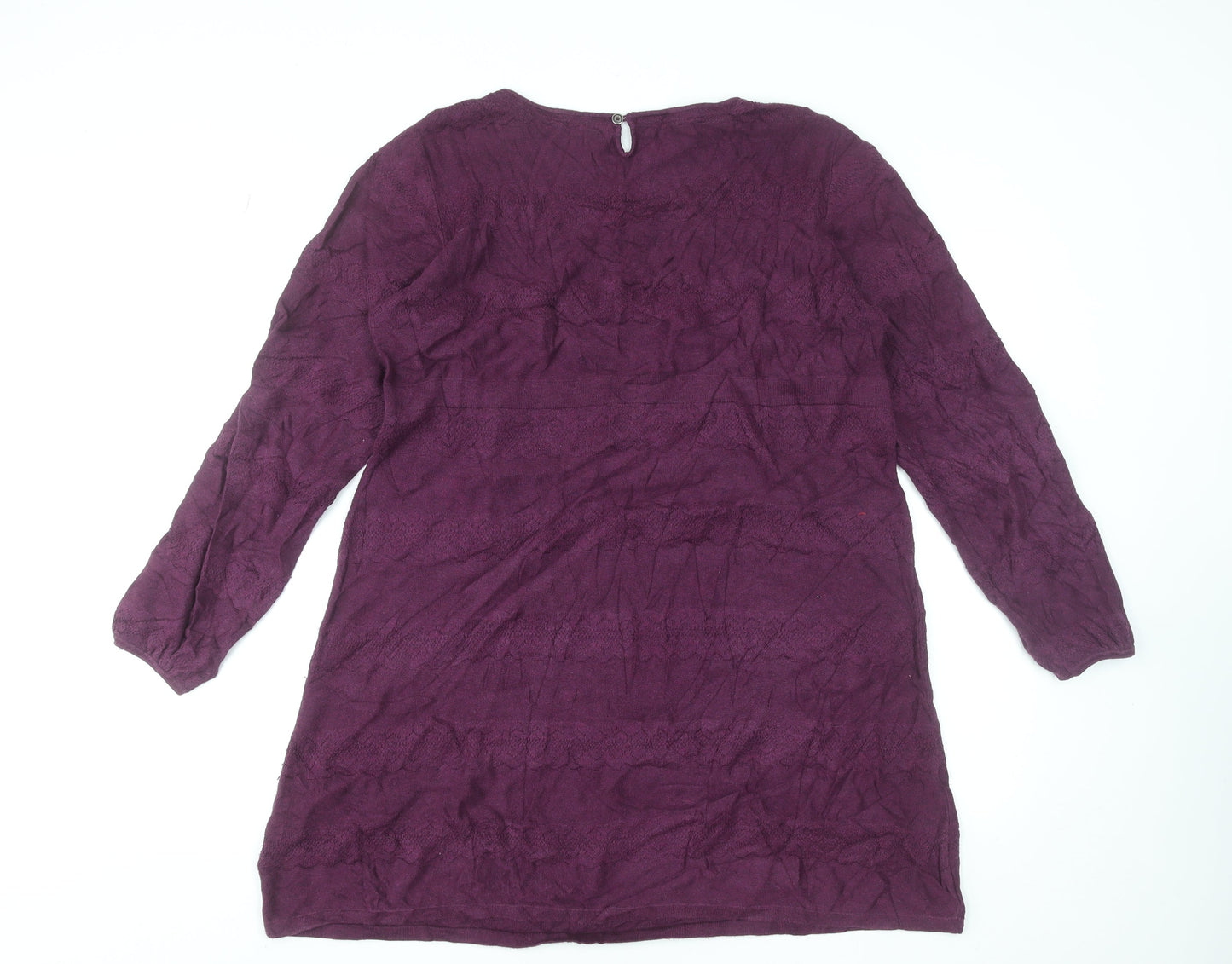 FatFace Women’s Purple Cotton Shift Dress Size 18 Long Sleeve Knit