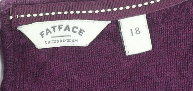 FatFace Women’s Purple Cotton Shift Dress Size 18 Long Sleeve Knit