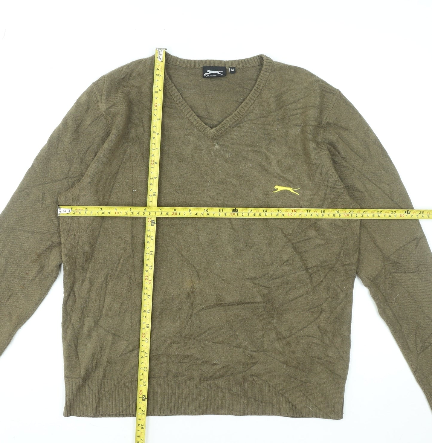 Slazenger Men's Green V-Neck Acrylic Jumper Size M Casual Knitwear