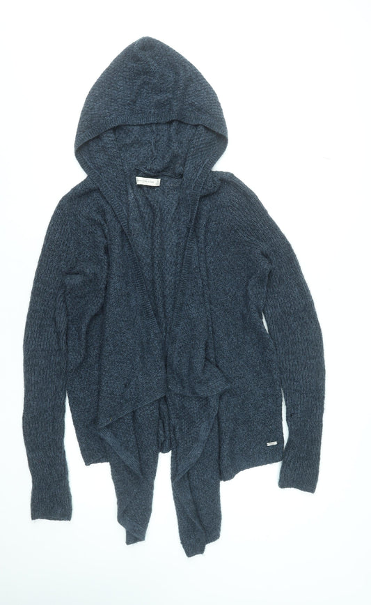 Abercrombie & Fitch Women's Blue M Hooded Open Knit Cardigan