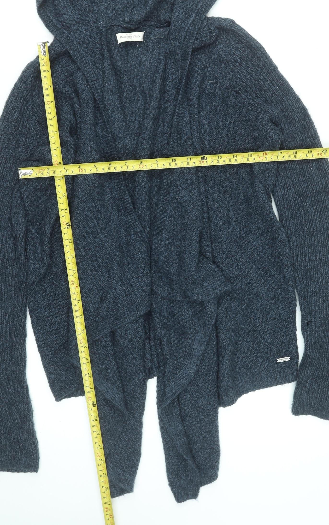 Abercrombie & Fitch Women's Blue M Hooded Open Knit Cardigan