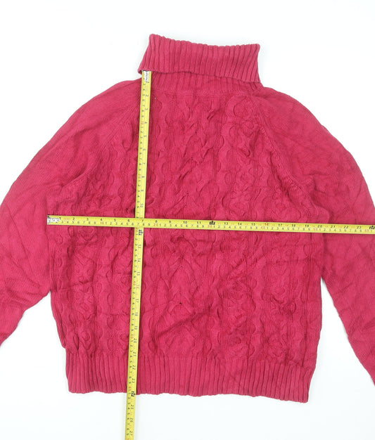 Tommy Hilfiger Women Red Roll Neck Cable Knit Jumper XL