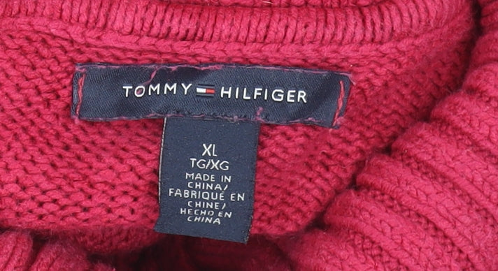 Tommy Hilfiger Women Red Roll Neck Cable Knit Jumper XL