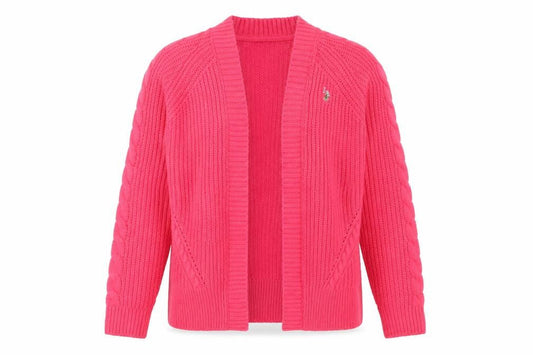 Womens UK 10 Regular U.S. Polo Assn. Pink Cardigan Cable-Knit