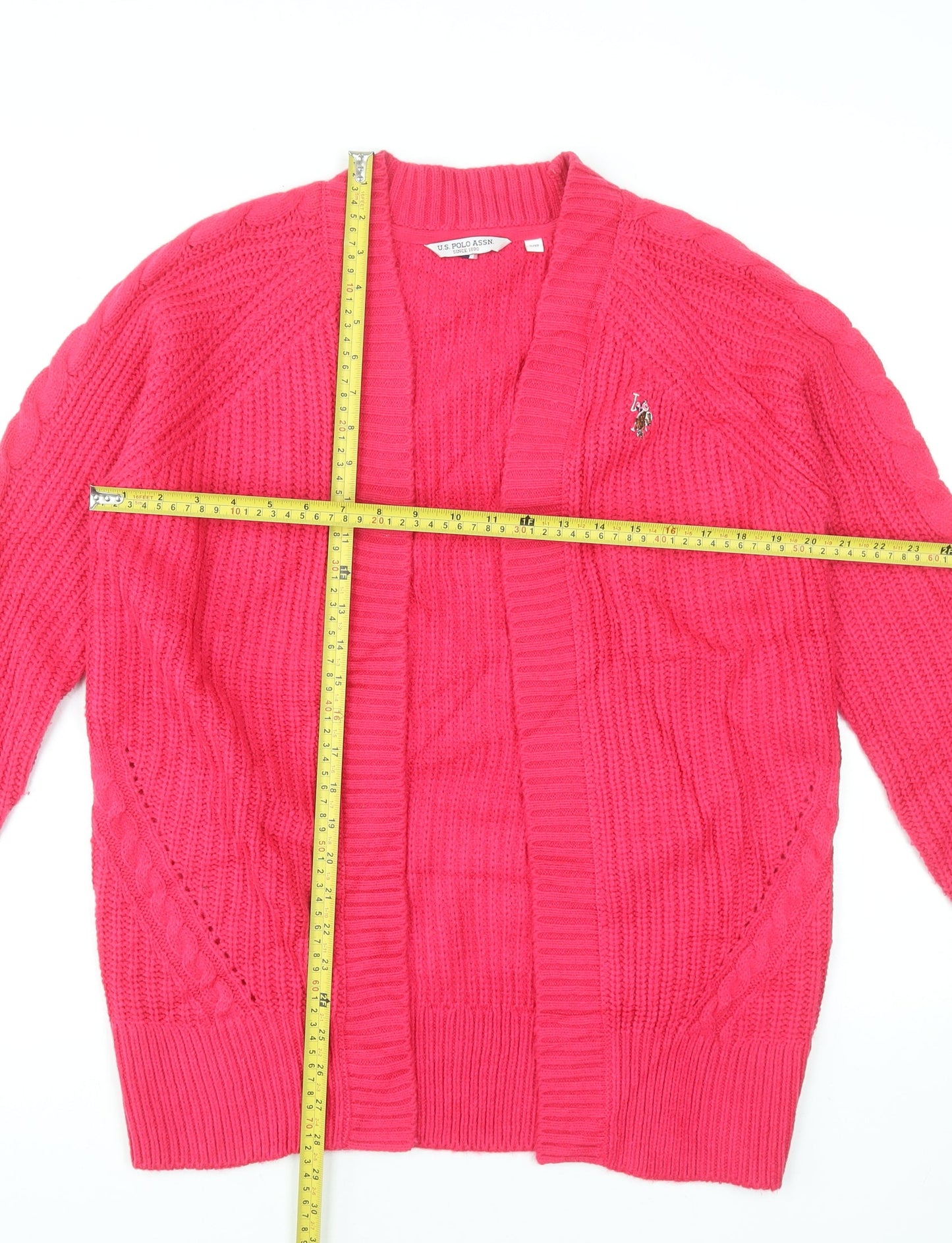 U.S. Polo Assn. Women's Pink Cable-Knit Cardigan Size 10
