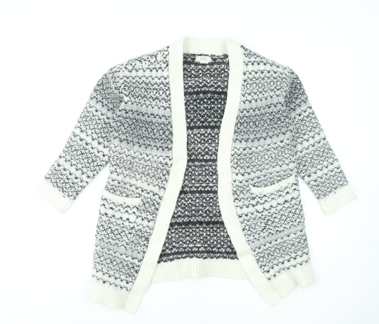 Fat Face Women's Grey Wool Blend Fair Isle Open Cardigan UK 8