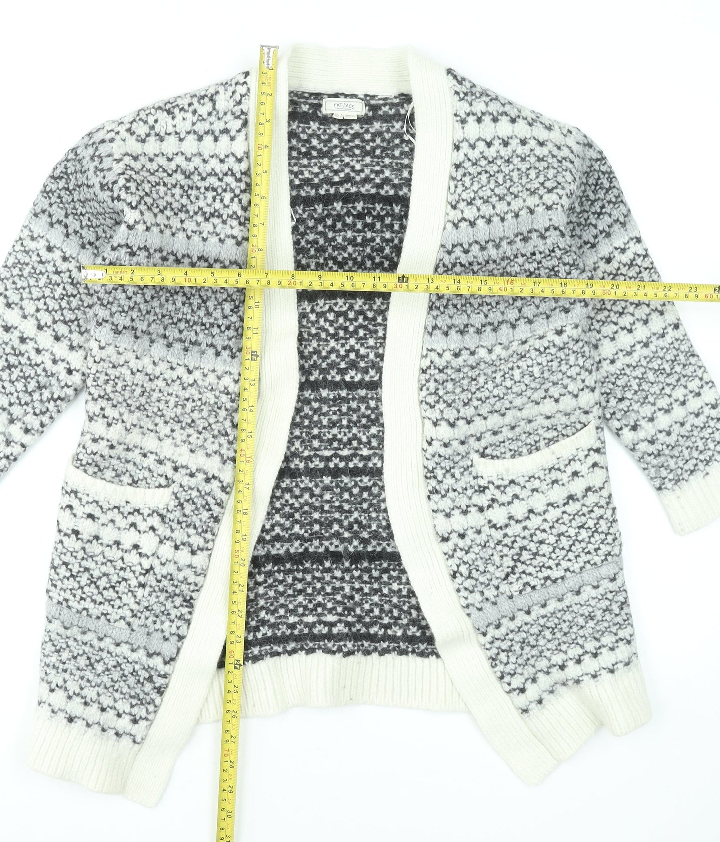 Fat Face Women's Grey Wool Blend Fair Isle Open Cardigan UK 8