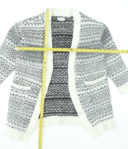 Fat Face Women's Grey Wool Blend Fair Isle Open Cardigan UK 8