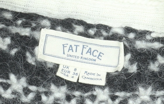 Fat Face Women's Grey Wool Blend Fair Isle Open Cardigan UK 8