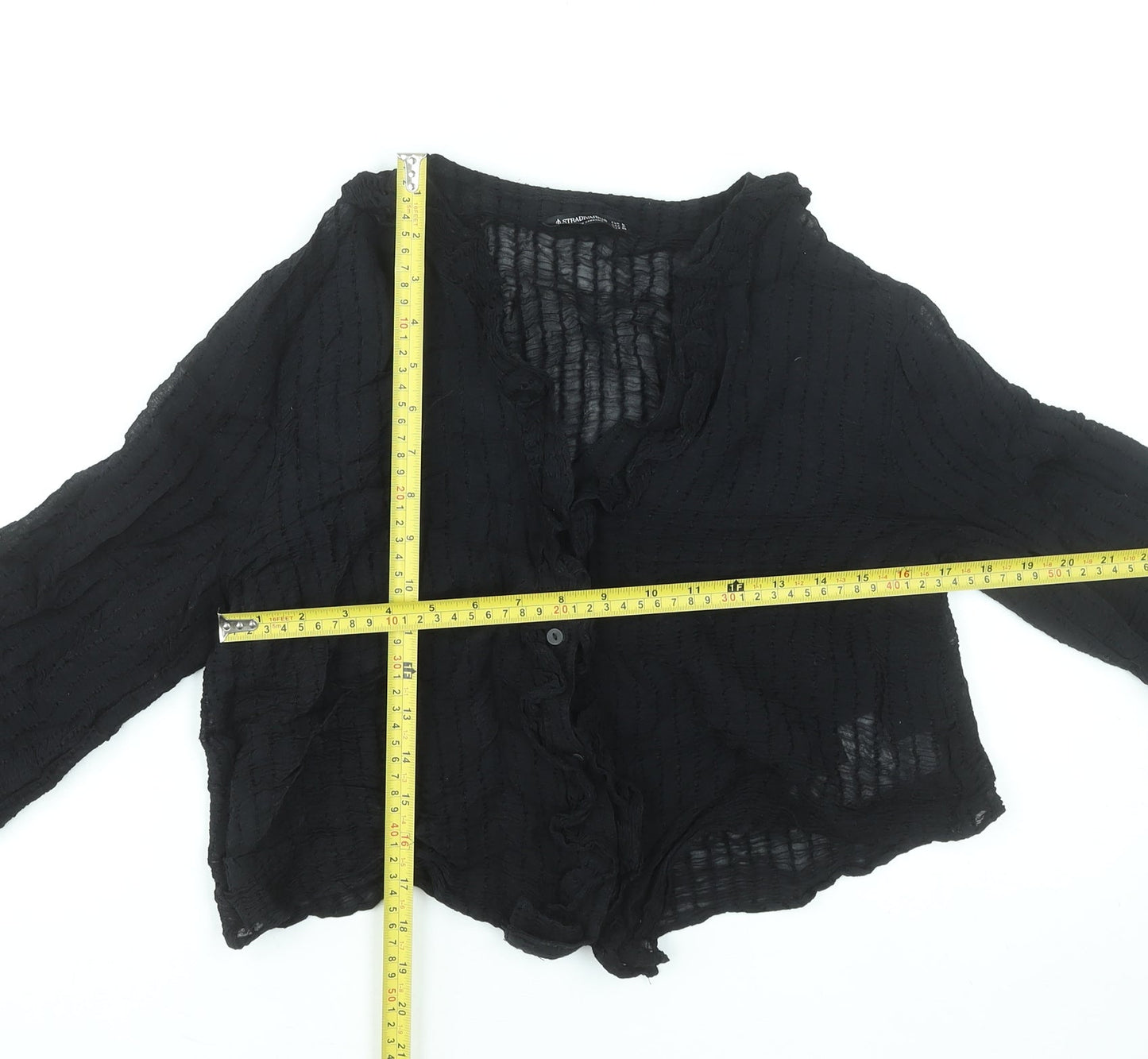 Stradivarius Women’s Black Cropped Ruffle Blouse Size 12