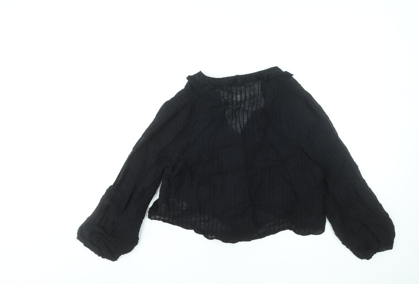 Stradivarius Women’s Black Cropped Ruffle Blouse Size 12