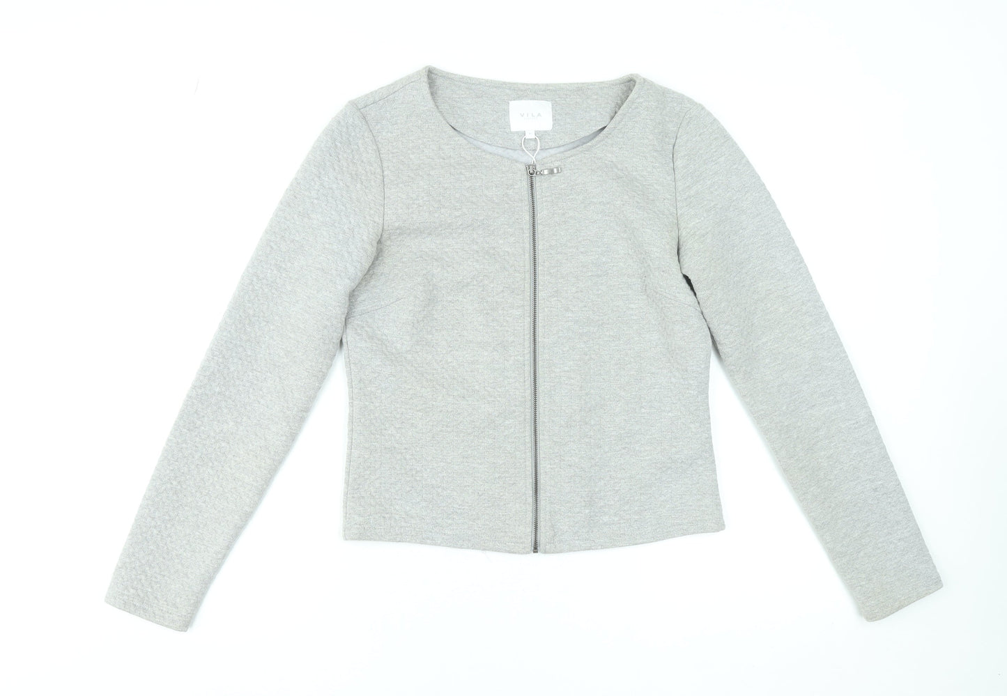 Vila Women Grey Zip Basic Jacket Medium Lightweight Stretch