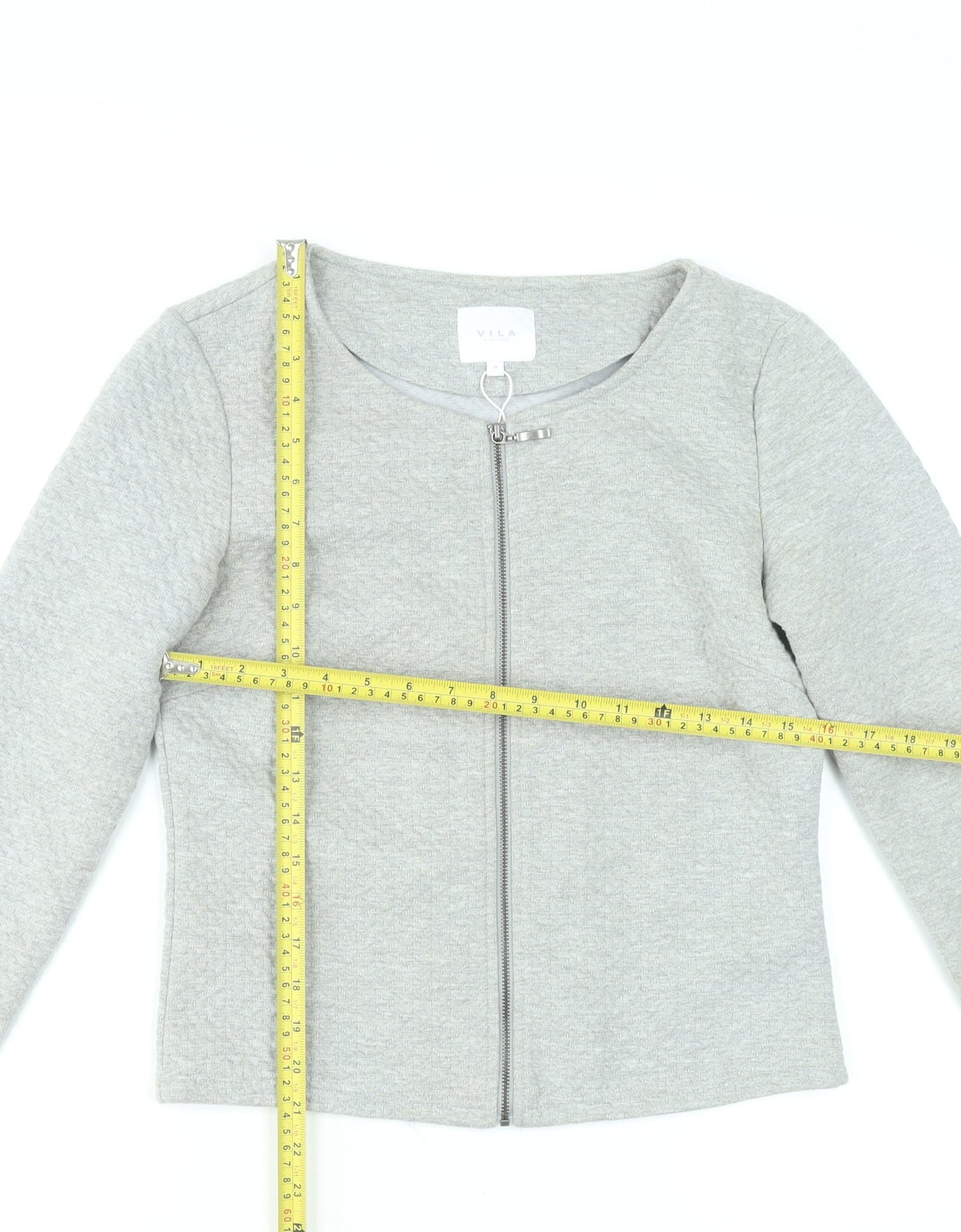 Vila Women Grey Zip Basic Jacket Medium Lightweight Stretch