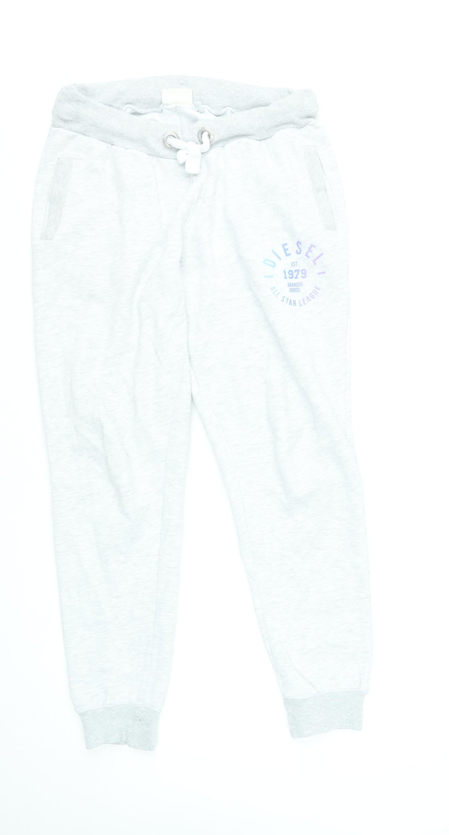 Diesel Women’s Grey Jogger Sweatpants S Soft Cotton Blend Logo Loungewear