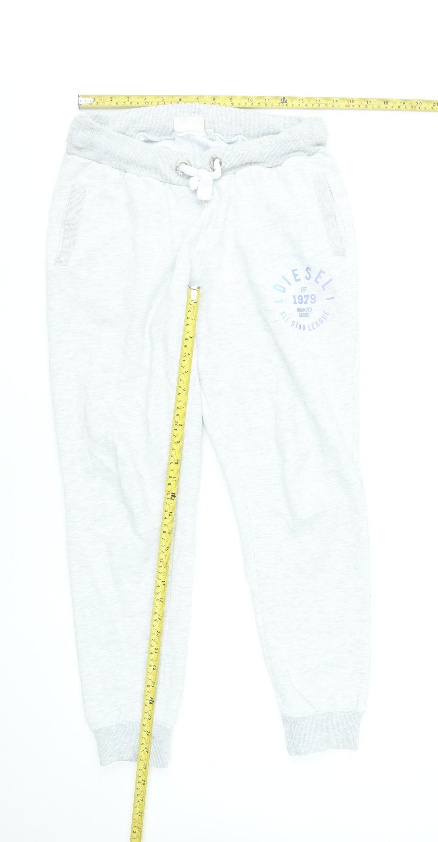 Diesel Women’s Grey Jogger Sweatpants S Soft Cotton Blend Logo Loungewear