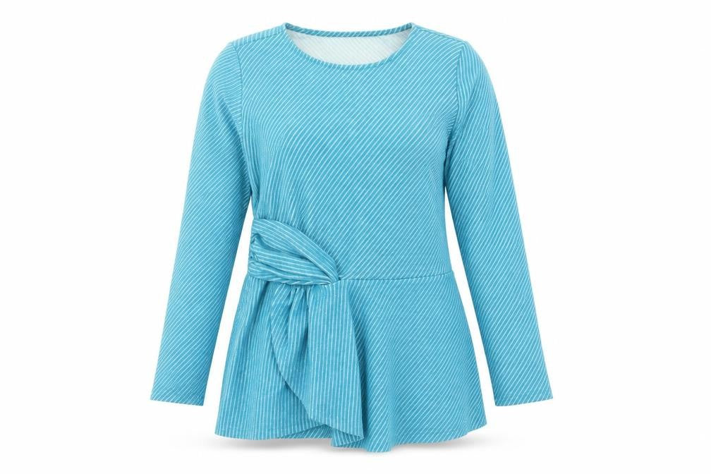 Savida Womens Blue Striped Long Sleeve Tunic Blouse Size 12