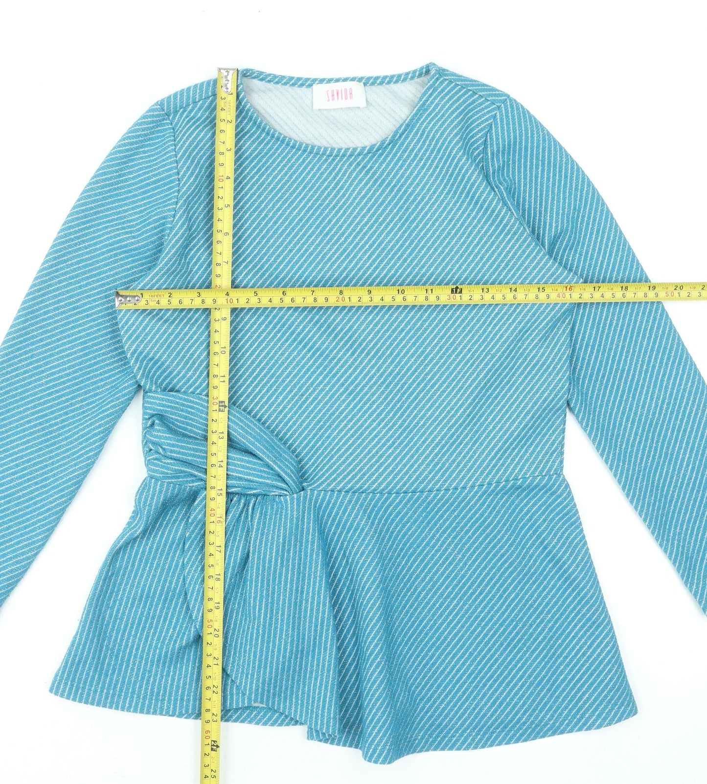Savida Womens Blue Striped Long Sleeve Tunic Blouse Size 12