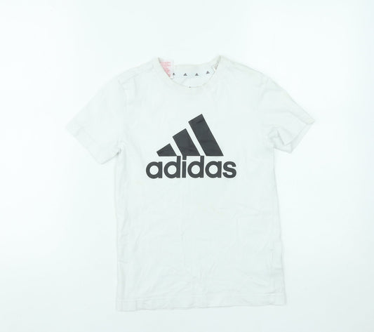 Adidas Boys White 9-10 Years Graphic Logo Cotton T-Shirt