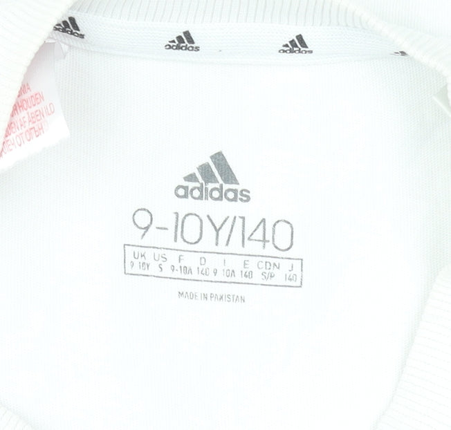 Adidas Boys White 9-10 Years Graphic Logo Cotton T-Shirt