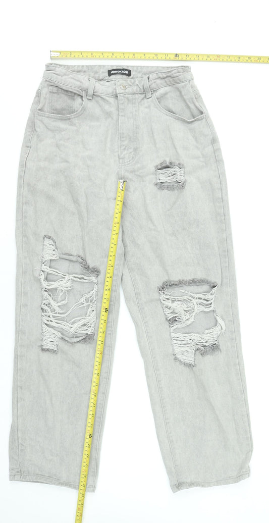 Momokrom Women’s Grey Distressed Straight Jeans UK 8