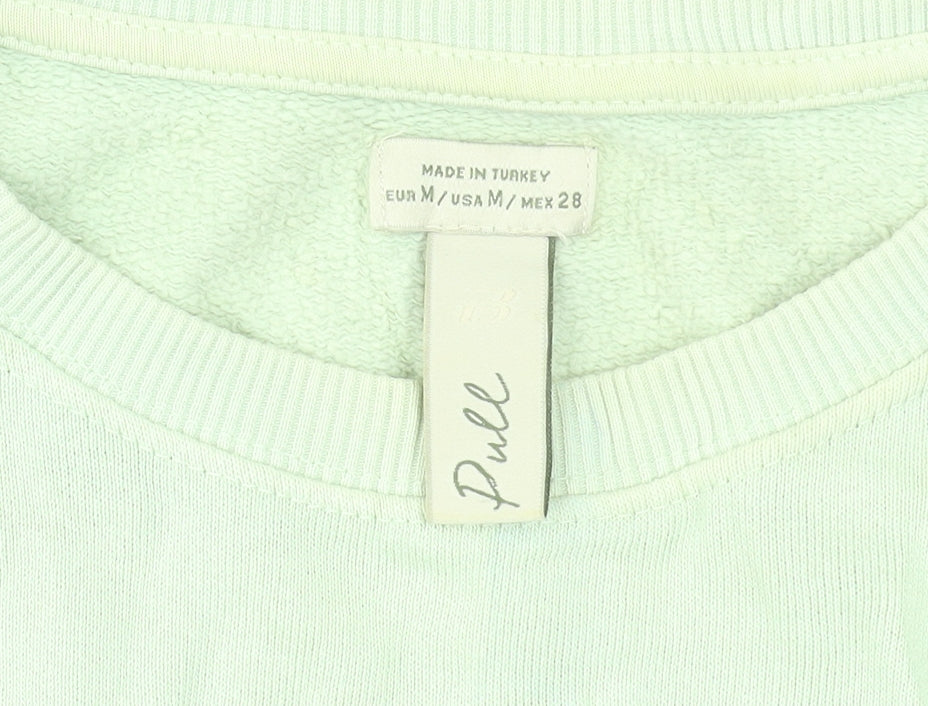 Pull&Bear Womens Green Graphic Pullover Sweatshirt Size M Cotton Blend
