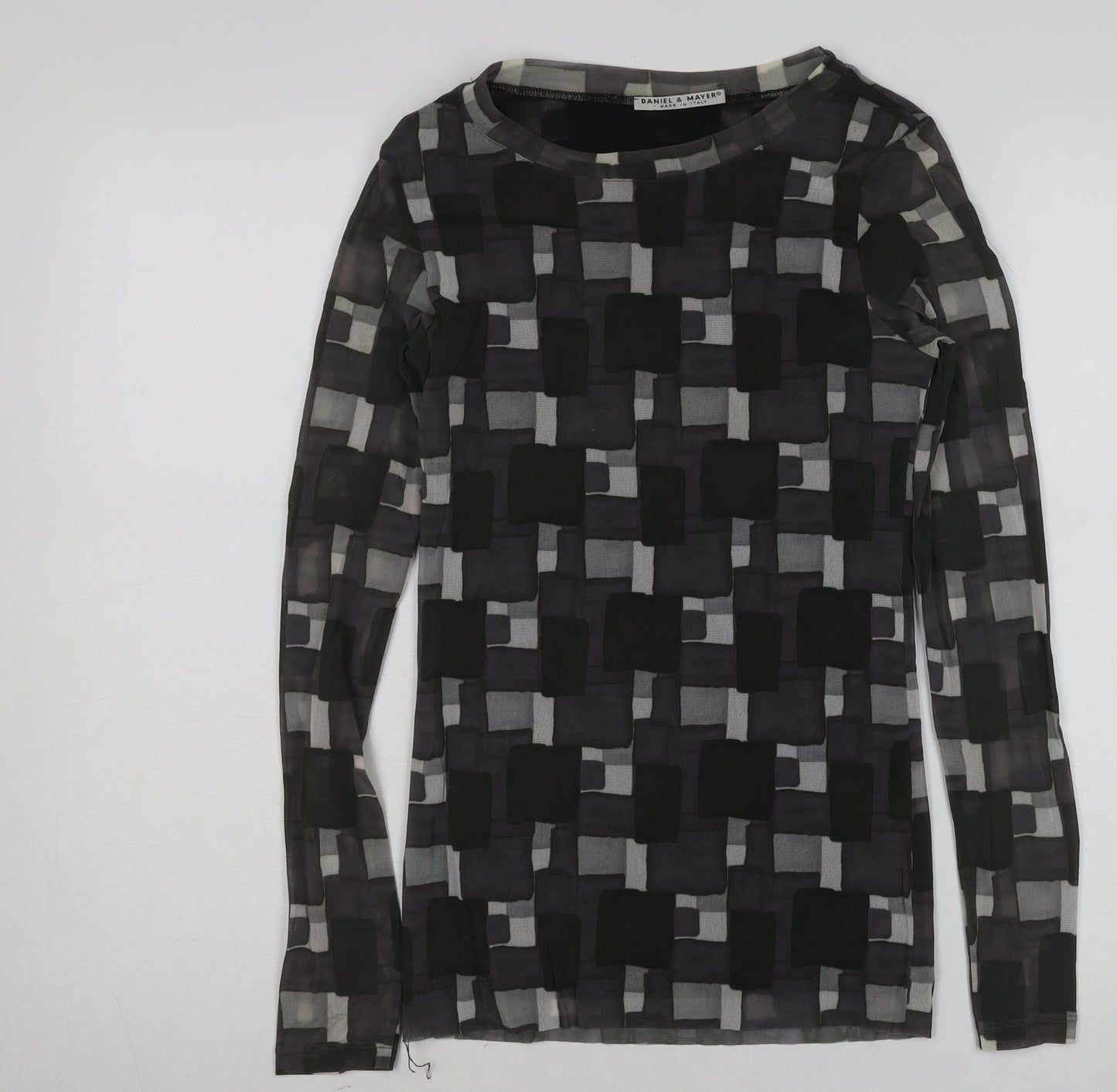 Daniel Mayer Women's Black Geometric Chiffon Long Sleeve Blouse M