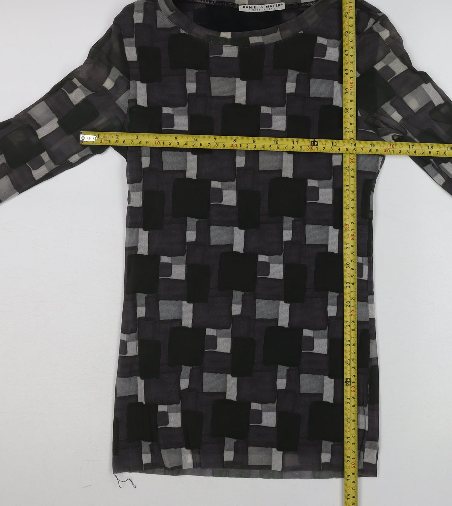 Daniel Mayer Women's Black Geometric Chiffon Long Sleeve Blouse M