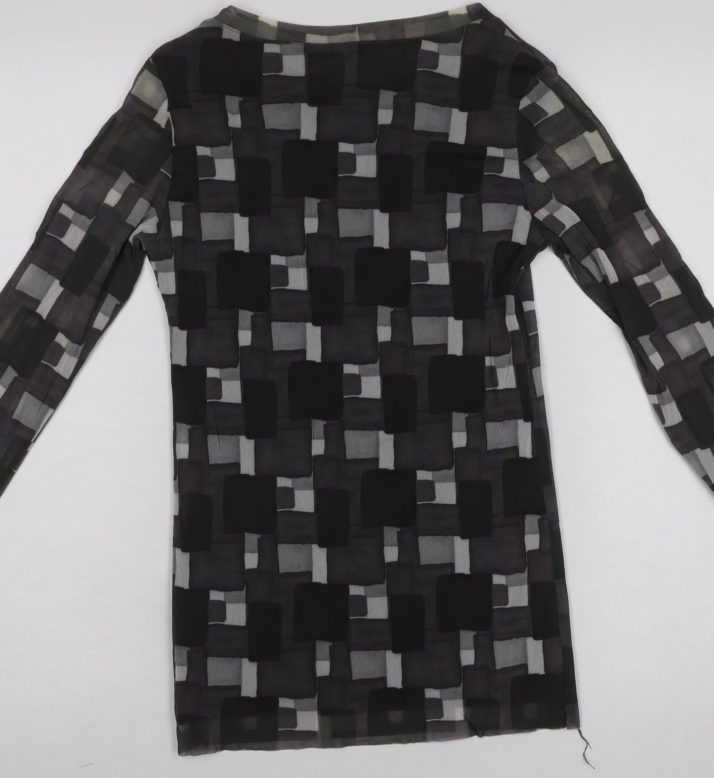 Daniel Mayer Women's Black Geometric Chiffon Long Sleeve Blouse M
