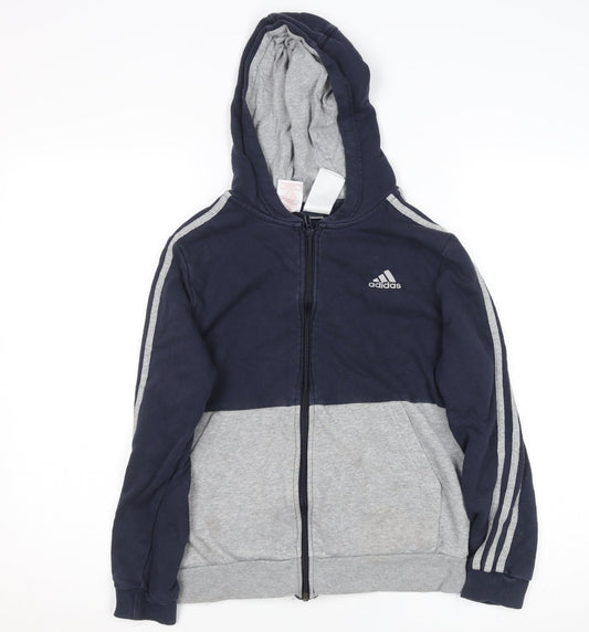 Adidas Boys Blue & Grey Hooded Track Jacket 13-14 Years Zip-Up Hoodie