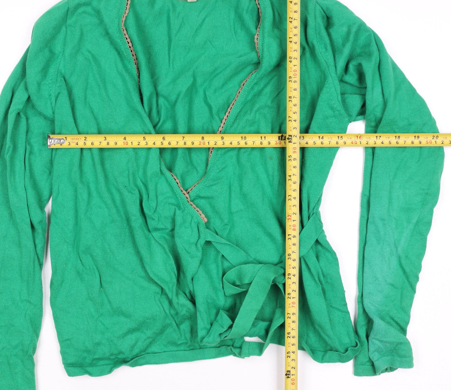 Avoca Anthology Women's Green Cotton Wrap Jumper Size M