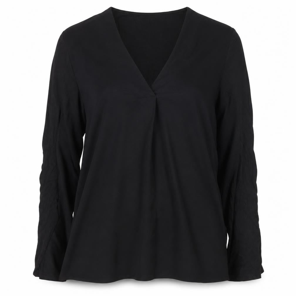 Dunnes Women's Black V-Neck Long Sleeve Blouse Size L