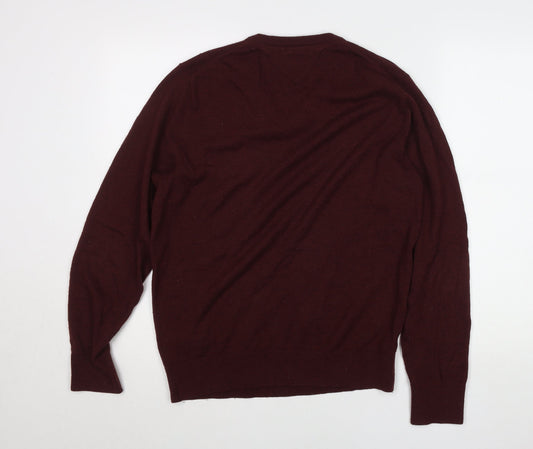 Tommy Hilfiger Men’s Red Lambswool V-Neck Jumper M