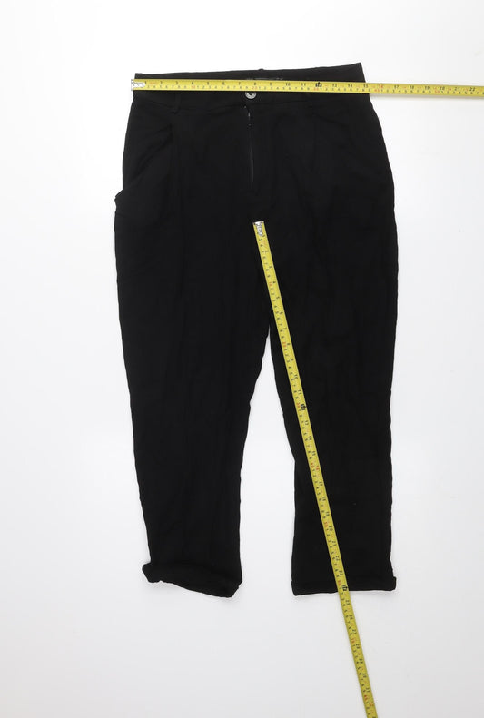 Zara Women Black Cropped Cotton Trousers Size M