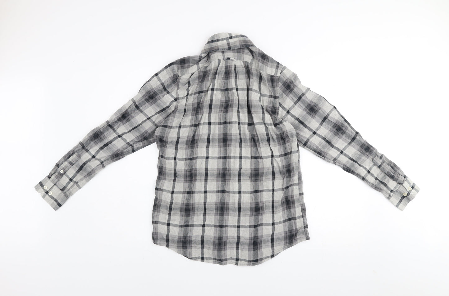 6th Sense Men's Grey Checked Cotton Long Sleeve Button-Up Shirt M