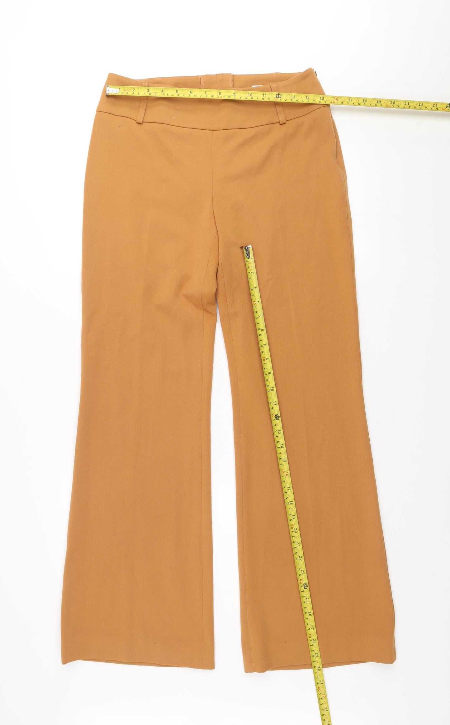 Hennes Collection Women's Beige Wide-Leg Trousers Size 12 Polyester Blend