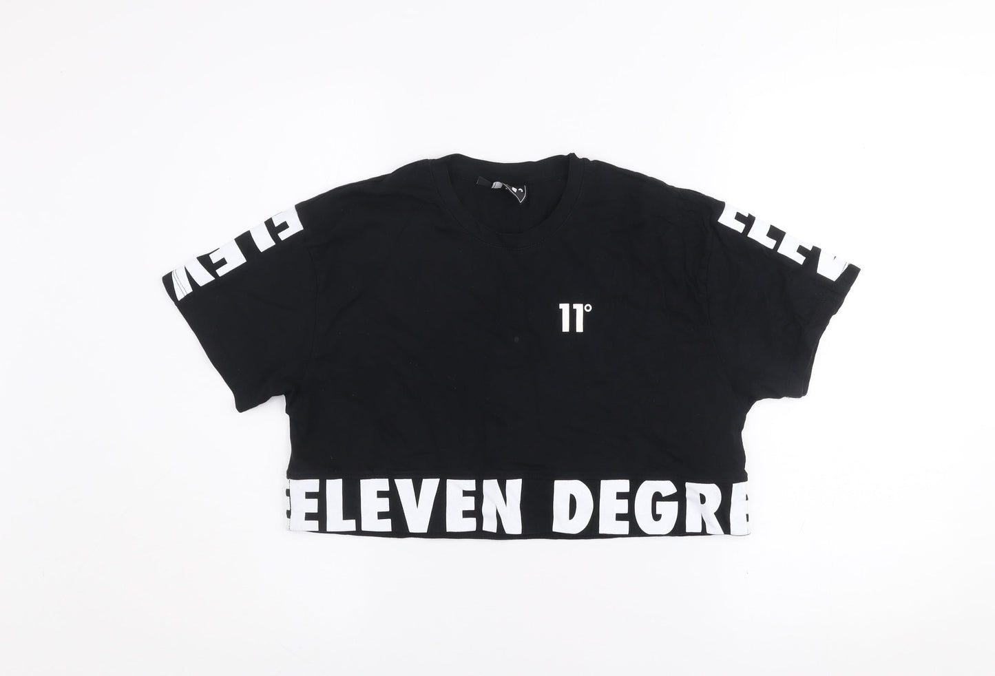 11 Degrees Womens Black Cropped T-Shirt Size 6 Cotton Casual Top