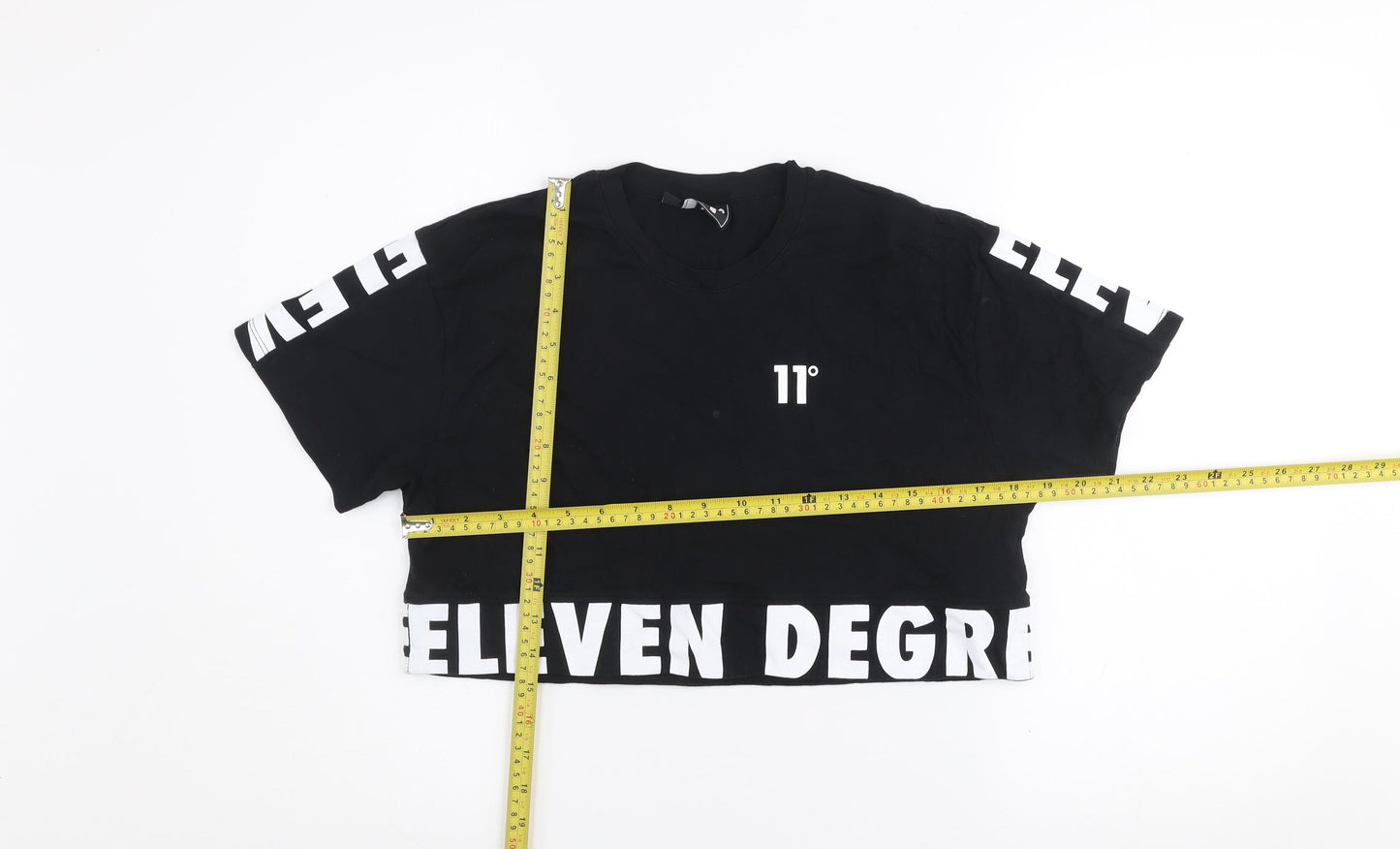 11 Degrees Womens Black Cropped T-Shirt Size 6 Cotton Casual Top