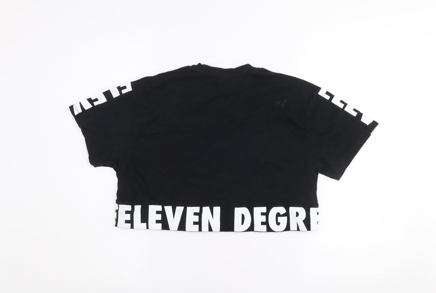 11 Degrees Womens Black Cropped T-Shirt Size 6 Cotton Casual Top