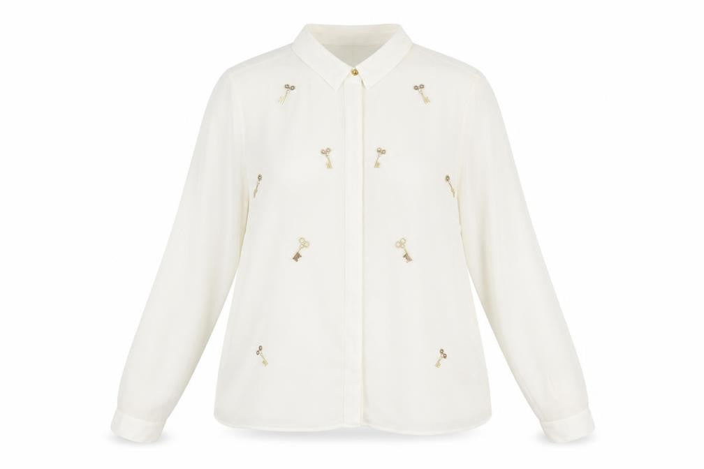 Marks and Spencer Limited Edition Women Ivory Key Embellished Long Sleeve Blouse Size 16