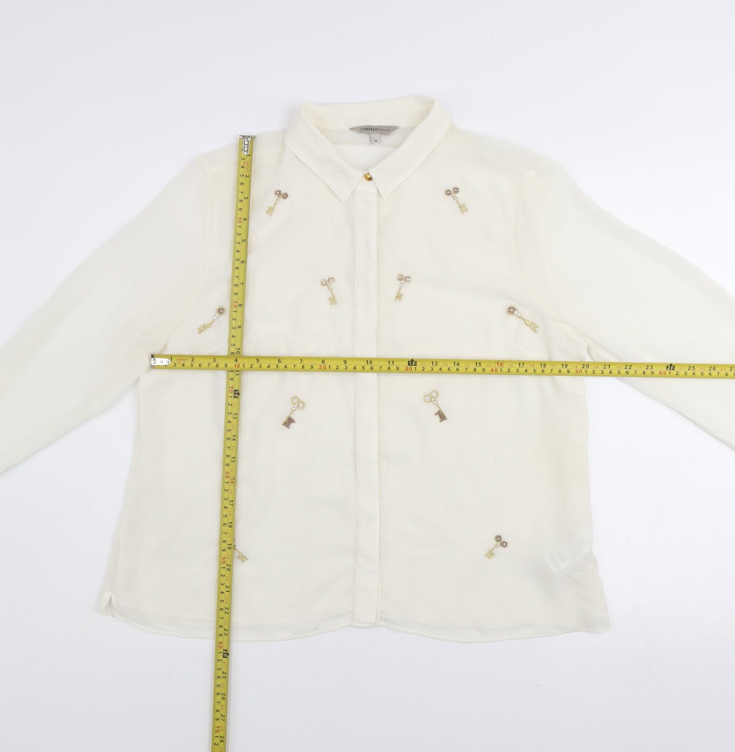 Marks and Spencer Limited Edition Women Ivory Key Embellished Long Sleeve Blouse Size 16