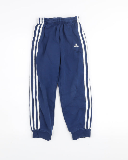 Adidas Boys Blue Track Pants 7 Years Elastic Waist Striped Sportswear