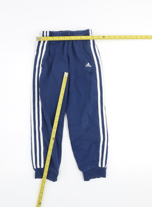 Adidas Boys Blue Track Pants 7 Years Elastic Waist Striped Sportswear