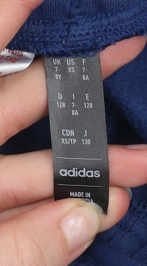 Adidas Boys Blue Track Pants 7 Years Elastic Waist Striped Sportswear