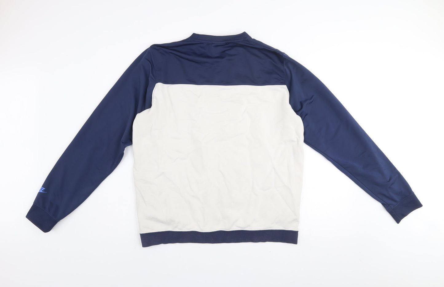 Nike Men's Blue Beige Pullover Sweatshirt L Crew Neck Logo Zip Pockets