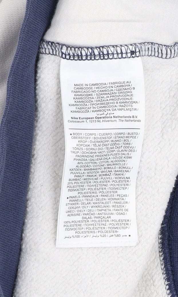 Nike Men's Blue Beige Pullover Sweatshirt L Crew Neck Logo Zip Pockets