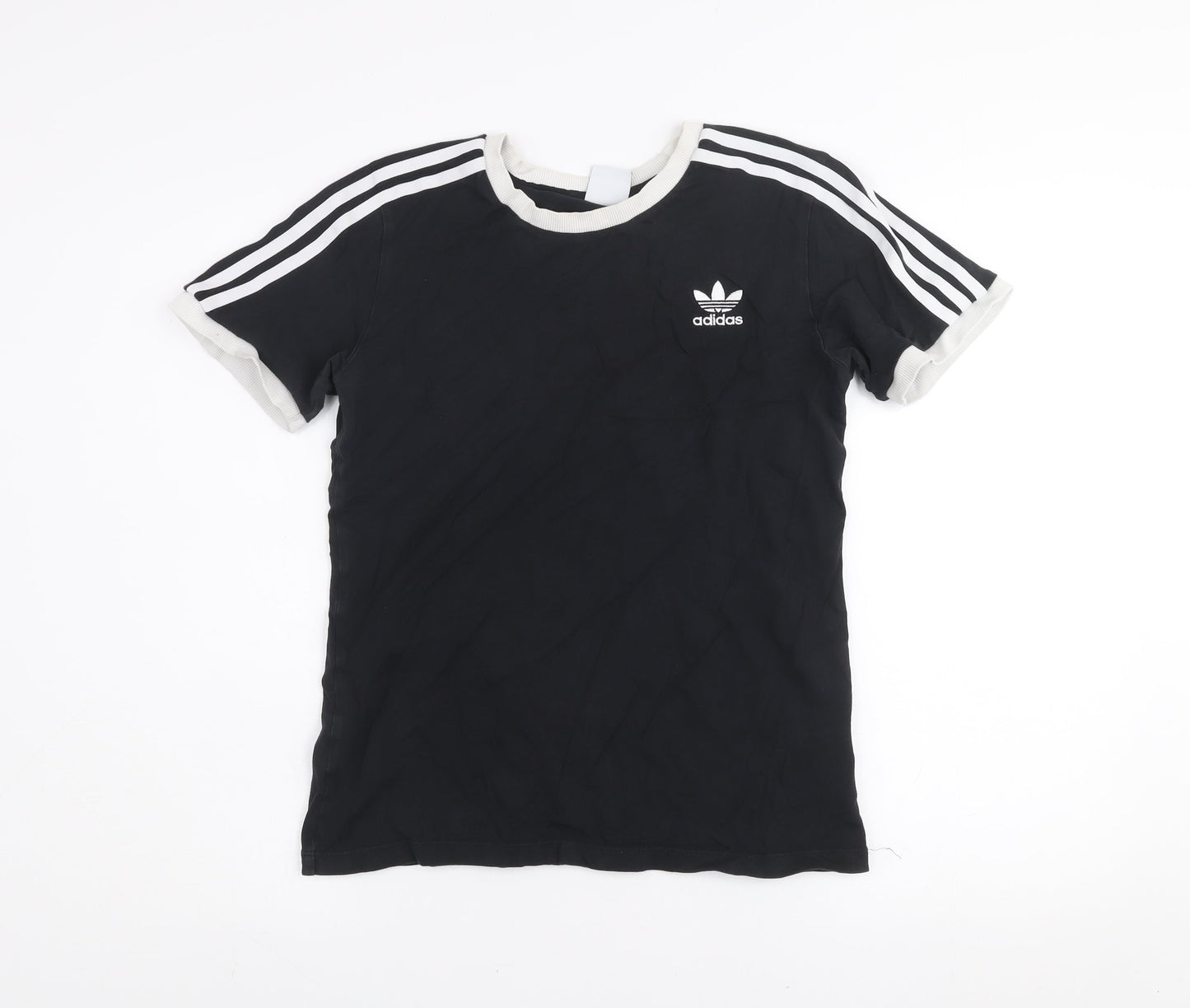 Adidas Women Black Short Sleeve Crew Neck T-Shirt UK 12 Cotton Blend